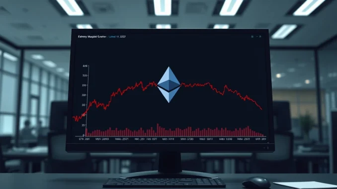 Ethereum price chart showing a decline below the $2,000 support level on a trader's monitor.