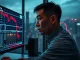 Trader in Hong Kong monitoring Ethereum price crash during major whale sell-off, representing Asia's volatile crypto market.
