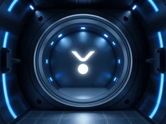 Digital XRP logo secured within a high-tech vault representing Evernorth's new XRP treasury.