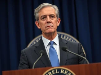 Federal Reserve Chairman Jerome Powell addresses the press on interest rates and economic uncertainty.