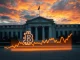 Federal Reserve building with Bitcoin symbol illustrating monetary policy impact on cryptocurrency markets.