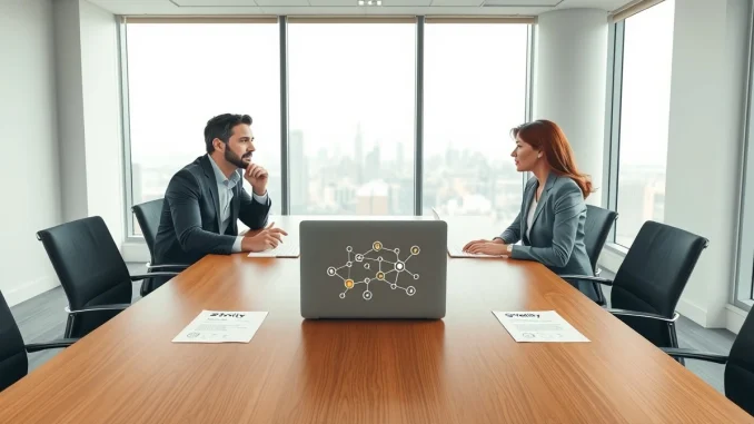 Financial professionals discussing SEC crypto regulation and tokenized securities at a business meeting