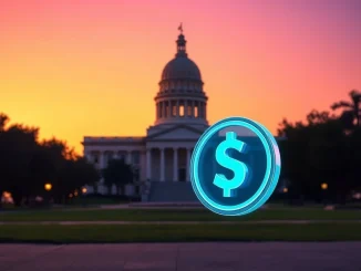 Florida State Capitol building with cryptocurrency tablet representing new stablecoin regulation bill SB 314