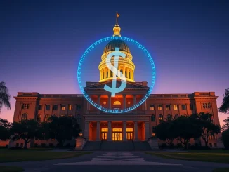 Florida State Capitol with digital stablecoin symbol representing the passage of SB 314 cryptocurrency regulation bill