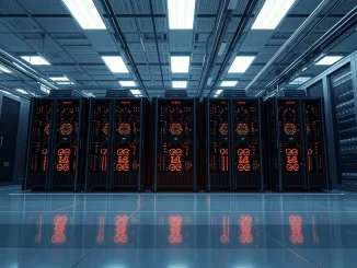 Professional cryptocurrency mining rigs in a data center, representing Foundry's new institutional Zcash mining pool infrastructure.