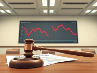 Legal gavel on action documents with declining stock graph representing the Gemini lawsuit.