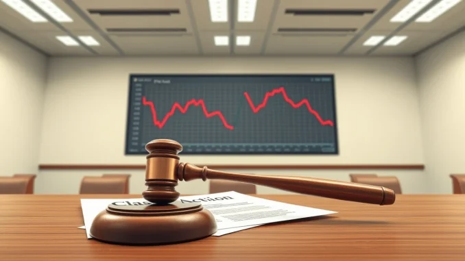 Legal gavel on action documents with declining stock graph representing the Gemini lawsuit.