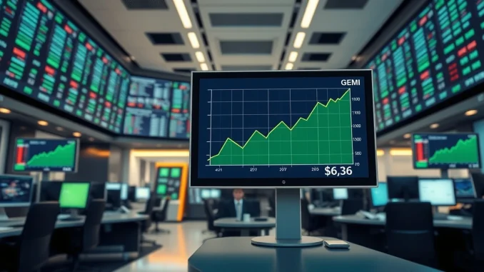 Gemini stock price surge shown on a financial trading screen after Q4 earnings report.