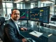 Financial analyst reviewing cryptocurrency and equity data at Goldman Sachs or Jefferies research desk