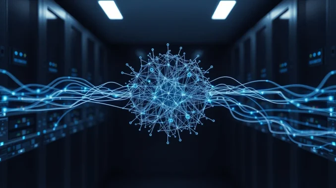 Visualization of Google's TurboQuant AI memory compression algorithm optimizing neural network data flow.