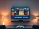 Google TV's new Gemini AI interface displaying live sports scores and information on a modern living room television.