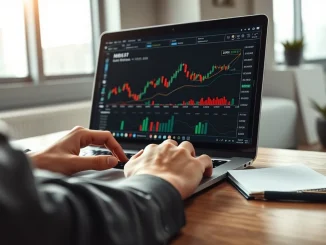 Financial analyst reviewing cryptocurrency market data on a laptop screen.