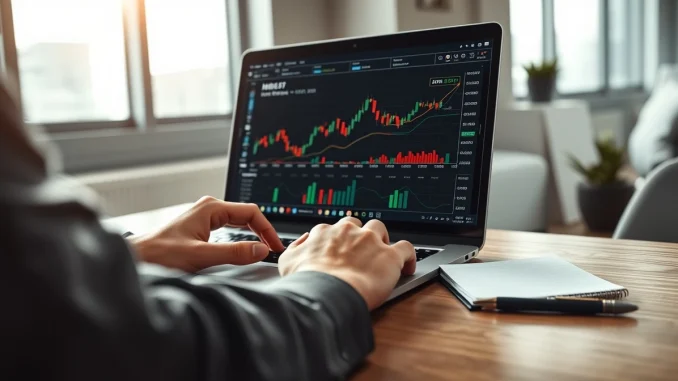 Financial analyst reviewing cryptocurrency market data on a laptop screen.