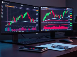 A financial analyst's screen displays a technical chart for Grok coin cryptocurrency.