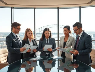 Australian financial professionals discussing cryptocurrency investment options for pension funds