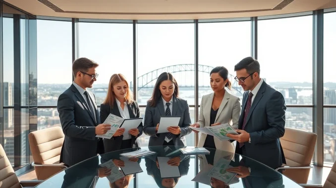 Australian financial professionals discussing cryptocurrency investment options for pension funds