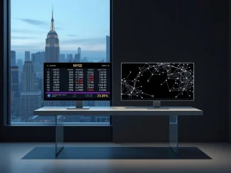 NYSE parent ICE investment in OKX crypto exchange symbolizes Wall Street and blockchain integration.
