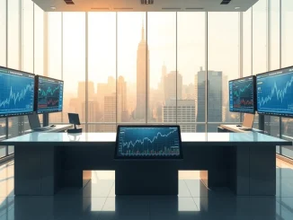 Financial trading floor data screens representing Intercontinental Exchange's investment in Polymarket prediction markets.