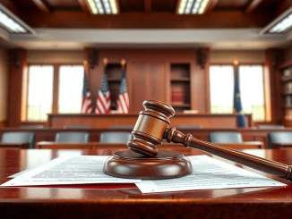 Courtroom gavel and legal documents from Kalshi's Ohio sports betting lawsuit case