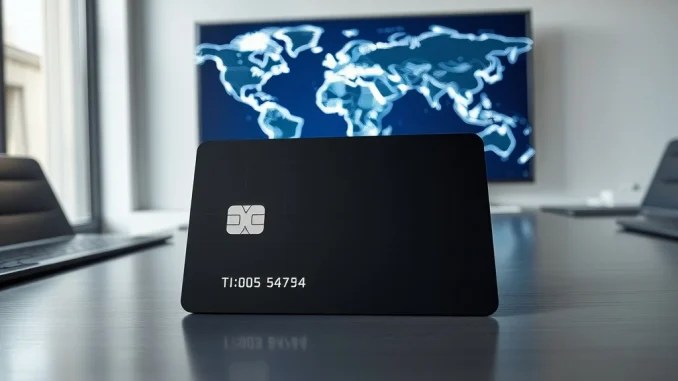 Kast stablecoin payment card on a desk with a world map showing expansion routes to North America, Latin America, and the Middle East.