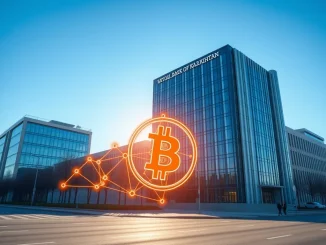 National Bank of Kazakhstan headquarters with official reviewing cryptocurrency market data for $350 million portfolio investment
