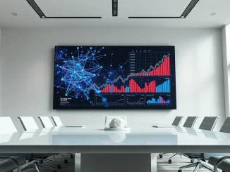 Corporate boardroom with digital screens showing blockchain and financial data representing Kraken SPAC acquisition strategy.