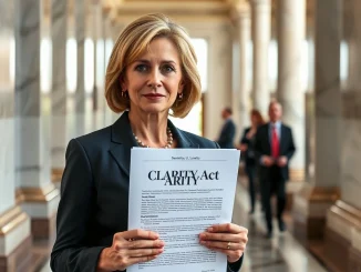 Senator Cynthia Lummis discusses crypto tax exemption and CLARITY Act in the U.S. Capitol.
