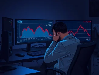 Crypto trader Machi Big Brother experiences major liquidation as Ethereum price crashes on trading desk monitors.
