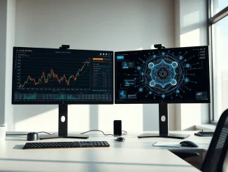 Messari office showing transition from crypto data to AI technology with dual monitor displays