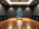 MicroStrategy's corporate strategy for Bitcoin investment depicted in a boardroom setting.