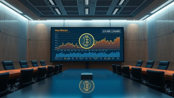Analyst reviewing Bitcoin price and supply data on a digital screen in a corporate setting.