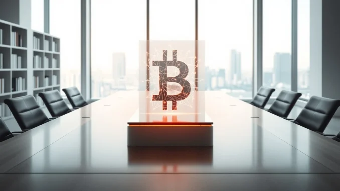 MicroStrategy's corporate Bitcoin investment strategy visualized as a digital blockchain hologram.