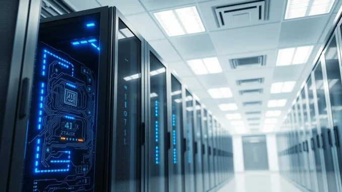 Mistral Forge enterprise AI platform server rack in a data center, representing custom model training.