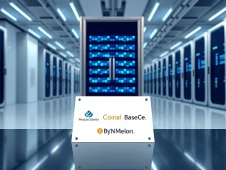 Secure data center server representing cold storage for the new Morgan Stanley Bitcoin Trust with Coinbase and BNY Mellon.