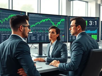 Financial analysts monitor crypto charts and DeepSnitch AI launch countdown in breaking market news.