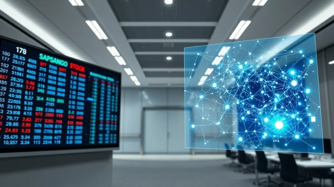 Illustration of traditional and blockchain stock markets splitting, representing Nasdaq tokenization risks.