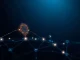 Futuristic AI brain chip within a blockchain network representing new cryptos like DeepSnitch AI for 2026.