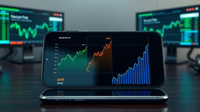 Analysis of the next cryptocurrency to explode showing BNB, Monero, and DeepSnitch AI price charts on smartphone screen.