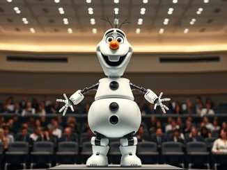 Nvidia's robot Olaf demonstration at GTC 2026 conference showcasing advanced Disney animatronics.