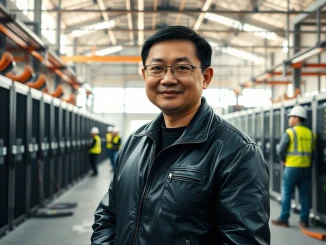 Nvidia CEO Jensen Huang in an AI data center construction site discussing infrastructure job creation.
