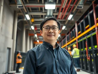 Skilled workers building AI data center infrastructure as described by Nvidia CEO Jensen Huang