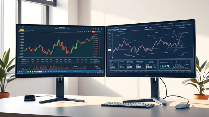 Comparison of traditional and onchain commodity trading interfaces on a modern desk.