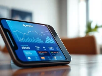 Smartphone displaying the OpenSea app interface with charts showing market data.