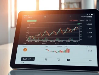 Analyst reviewing Ordinals ORDI token price chart and Bitcoin NFT market data on a digital screen.