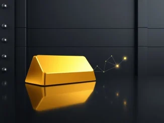 Tokenized gold bar with blockchain network connections representing PAXG and XAUt dominance during CME shutdown.