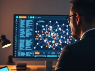 Analyst reviewing Polkadot DOT blockchain network data and price charts on a screen.