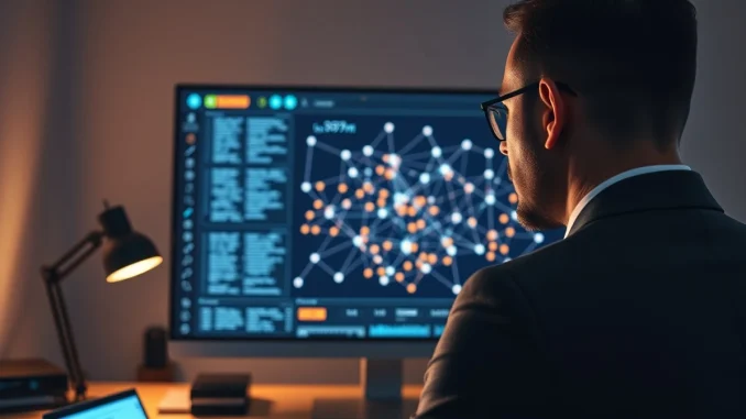 Analyst reviewing Polkadot DOT blockchain network data and price charts on a screen.