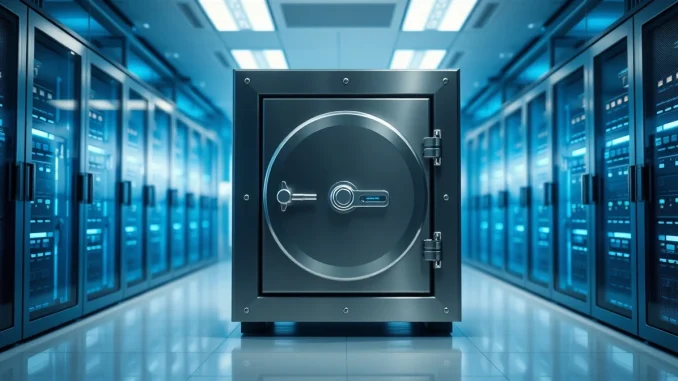 Secure digital vault representing quantum-resistant cryptocurrency wallet protection.