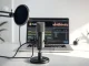 Rebel Audio AI podcasting tool setup with microphone and editing software for content creators.