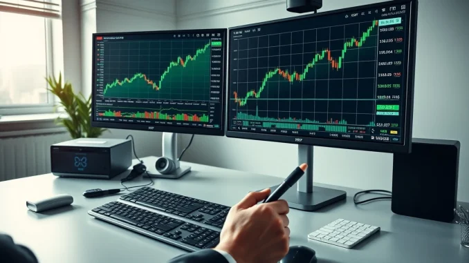 Financial trading desk monitors showing XRP cryptocurrency price charts following Ripple's buyback announcement.